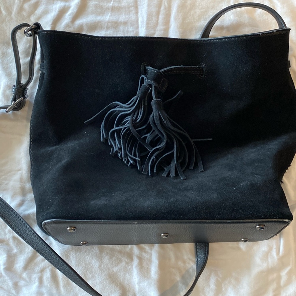 Suede/leather crossbody purse. Suede front.